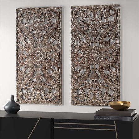 MADISON PARK Antique Silver Carved Wall Panel Set - 2 Piece MP95B-0263